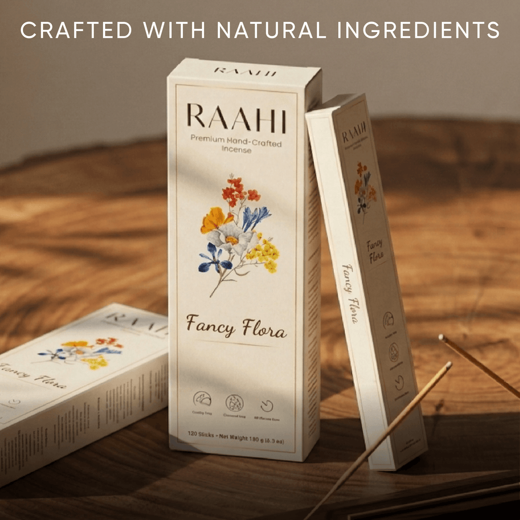RAAHI Fancy Flora Incense Sticks with Holder | Hand Crafted | Charcoal Free | 120 Sticks