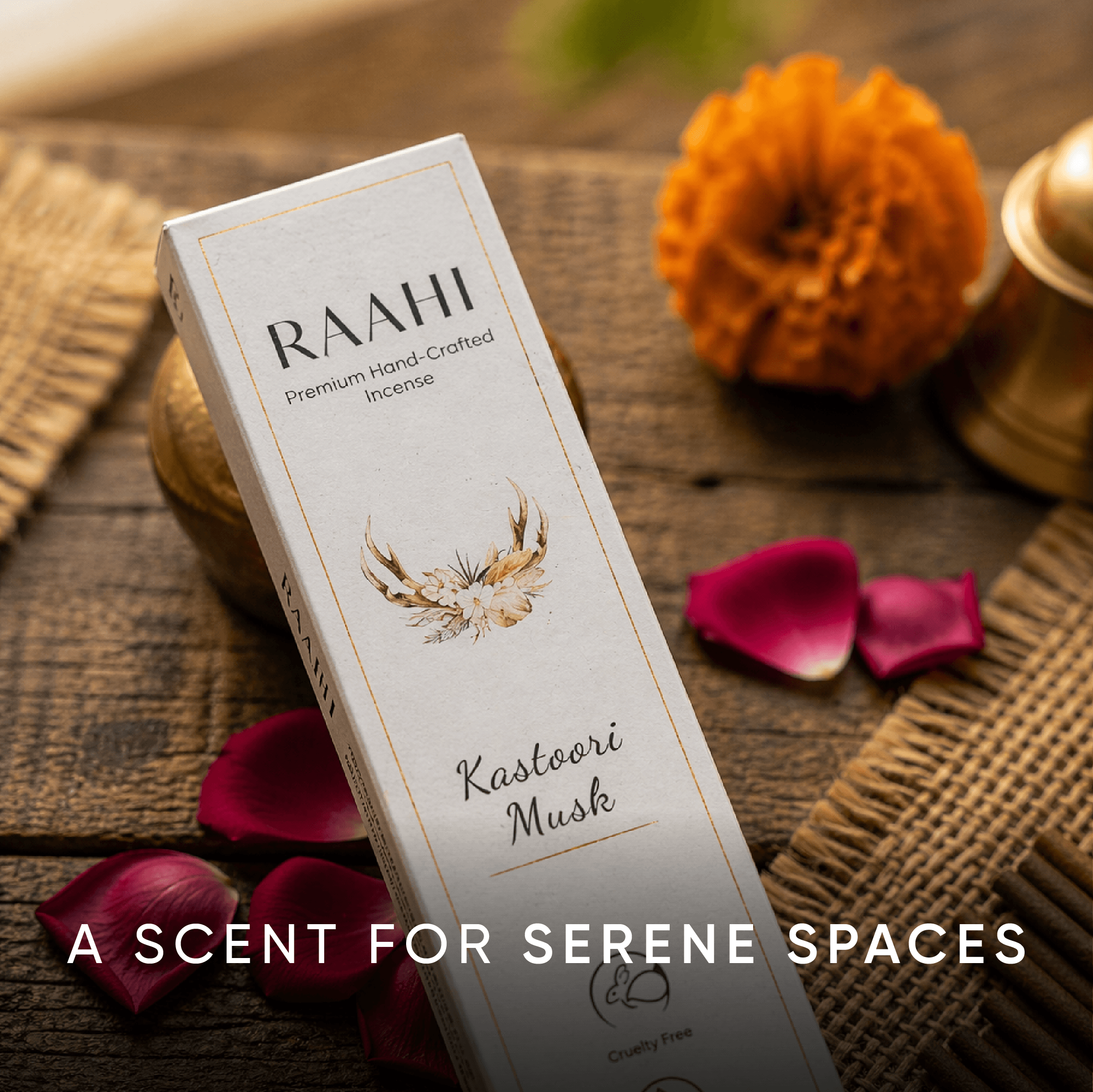 RAAHI Kastoori Incense Sticks with Holder | Hand Crafted | Charcoal Free | 120 Sticks