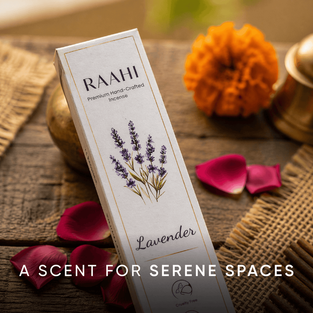 RAAHI Lavender Incense Sticks with Holder | Hand Crafted | Charcoal Free | 120 Sticks