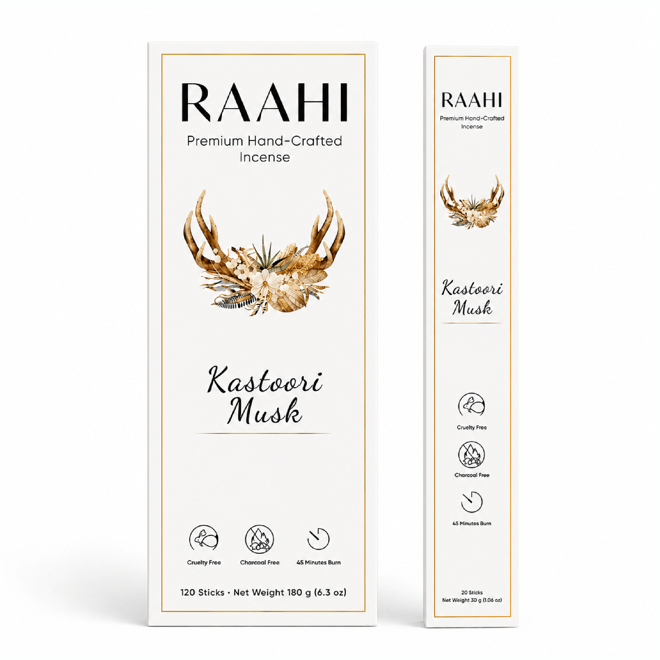 RAAHI Kastoori Incense Sticks with Holder | Hand Crafted | Charcoal Free | 120 Sticks