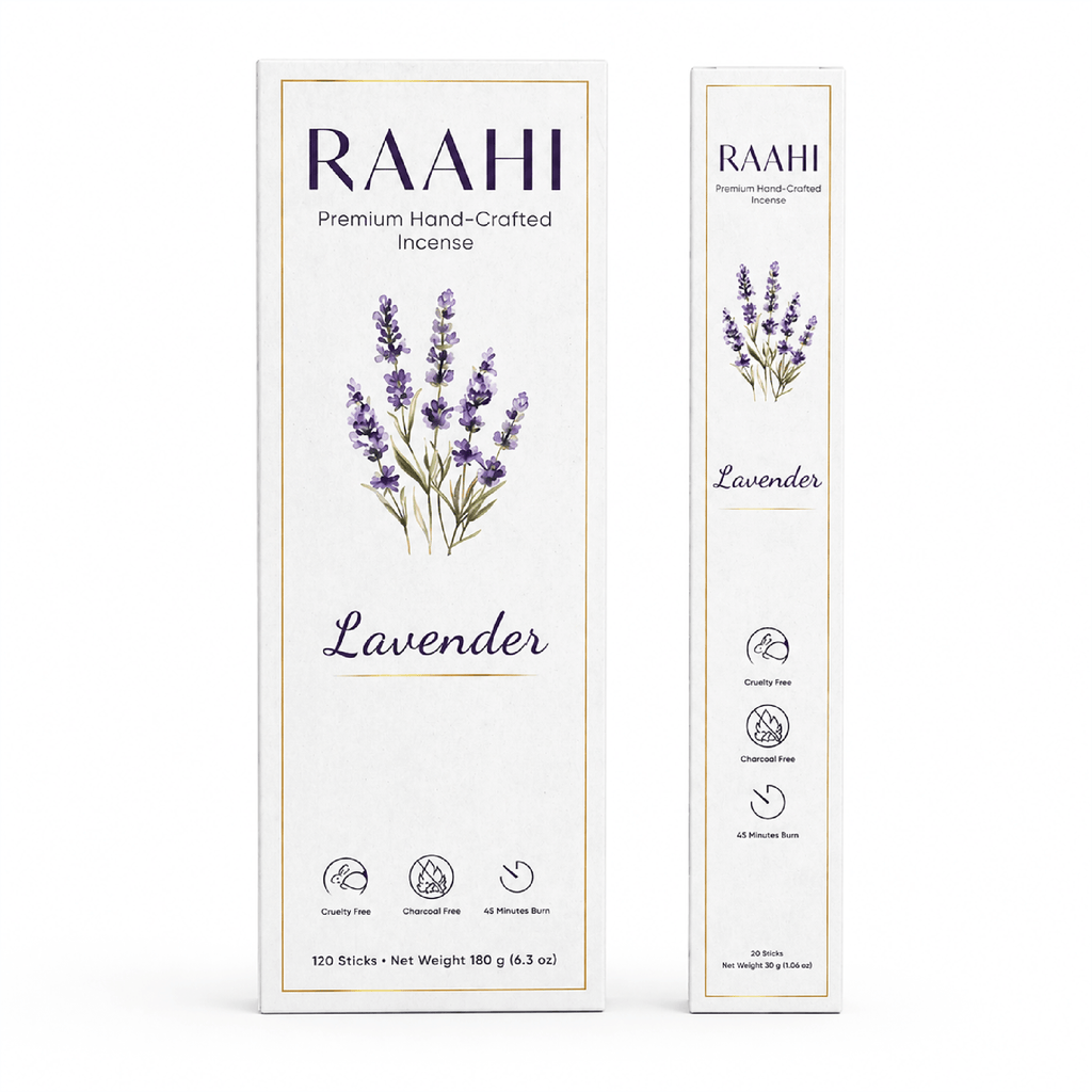 RAAHI Lavender Incense Sticks with Holder | Hand Crafted | Charcoal Free | 120 Sticks
