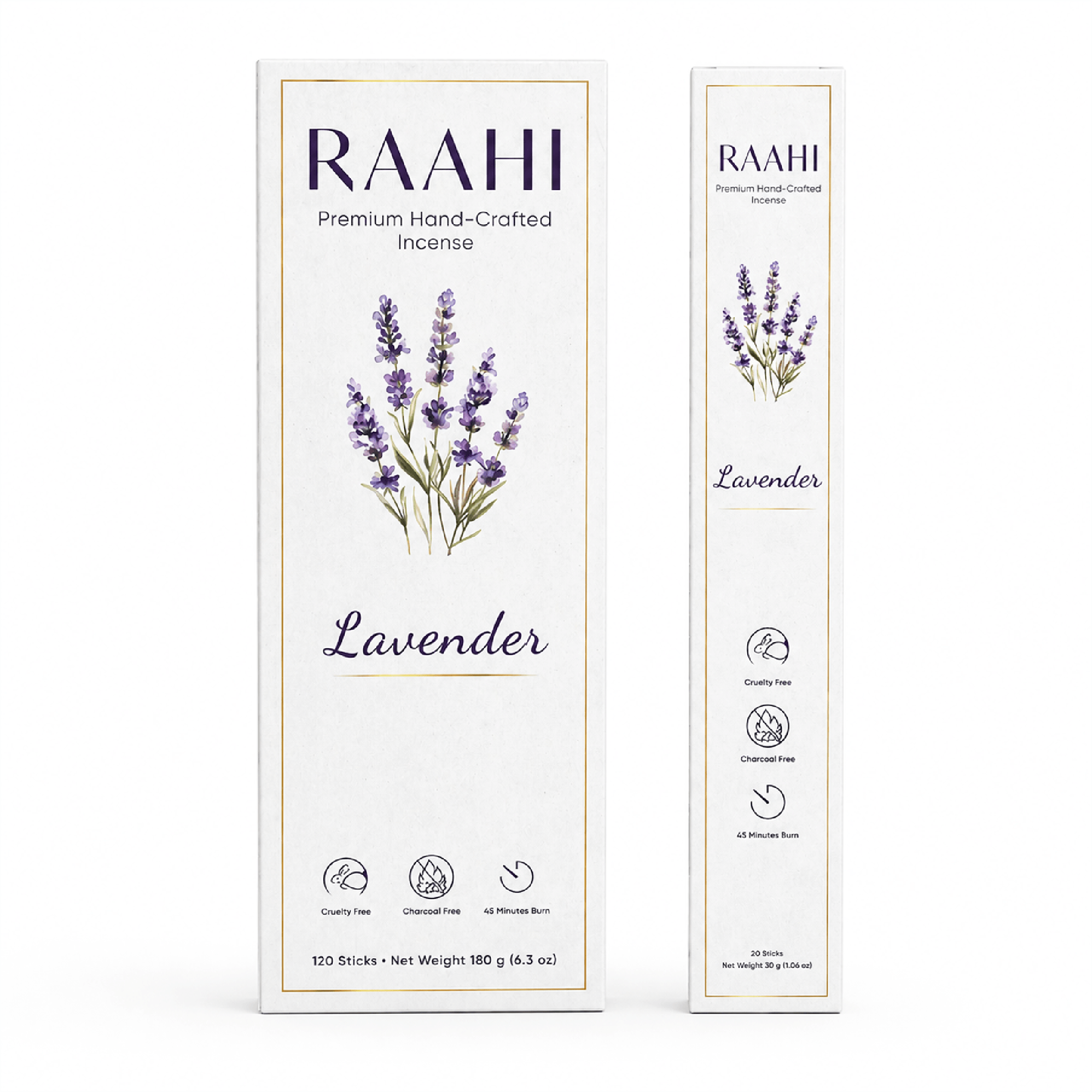 RAAHI Lavender Incense Sticks with Holder | Hand Crafted | Charcoal Free | 120 Sticks