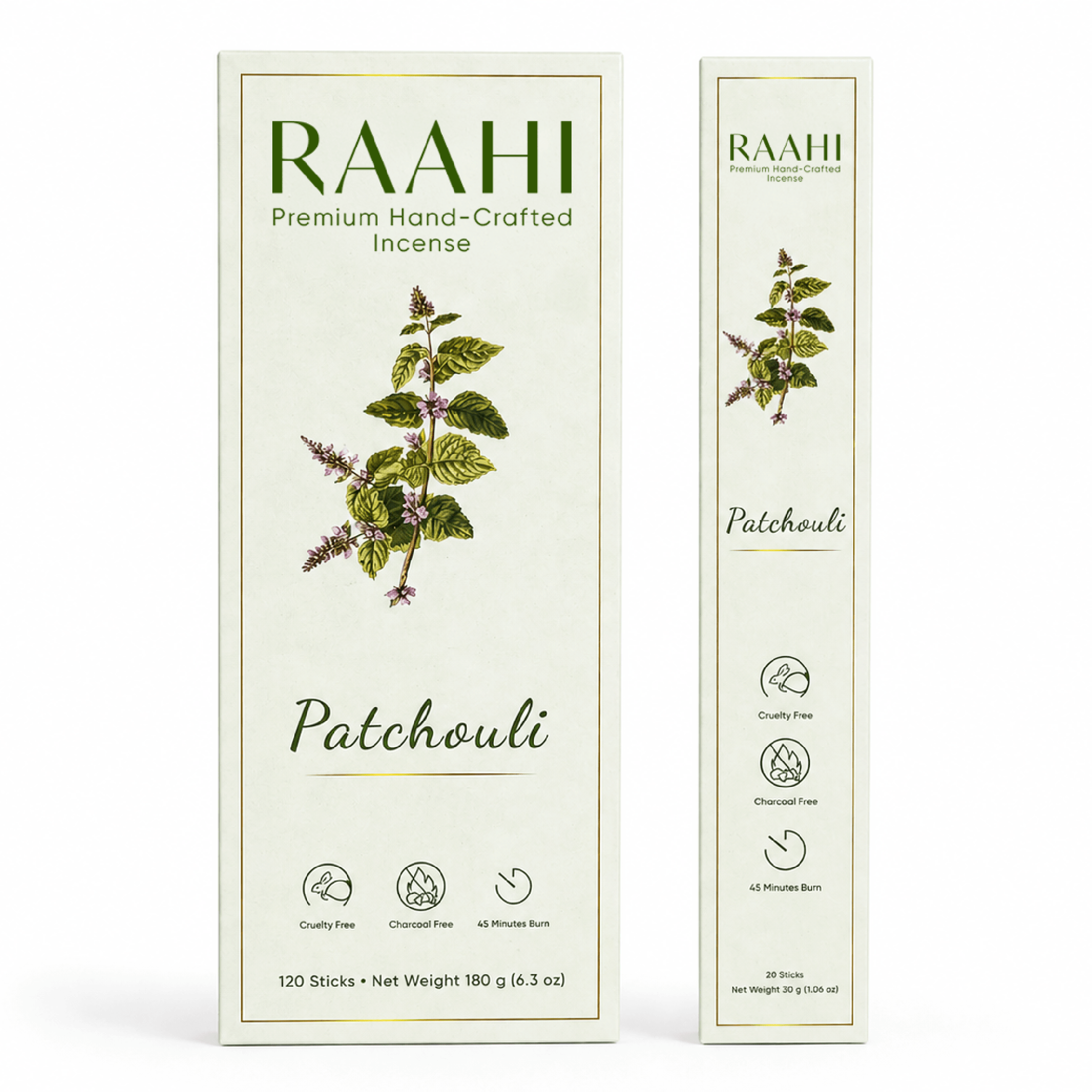 RAAHI Patchouli Incense Sticks with Holder | Hand Crafted | Charcoal Free | 120 Sticks