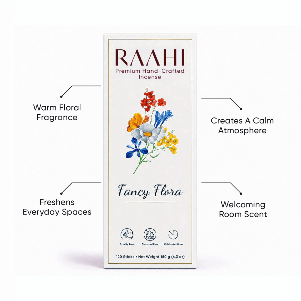 RAAHI Fancy Flora Incense Sticks with Holder | Hand Crafted | Charcoal Free | 120 Sticks