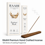 RAAHI Kastoori Incense Sticks with Holder | Hand Crafted | Charcoal Free | 120 Sticks