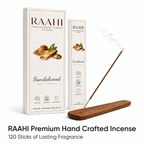 RAAHI Sandalwood Incense Sticks with Holder | Hand Crafted | Charcoal Free | 120 Sticks