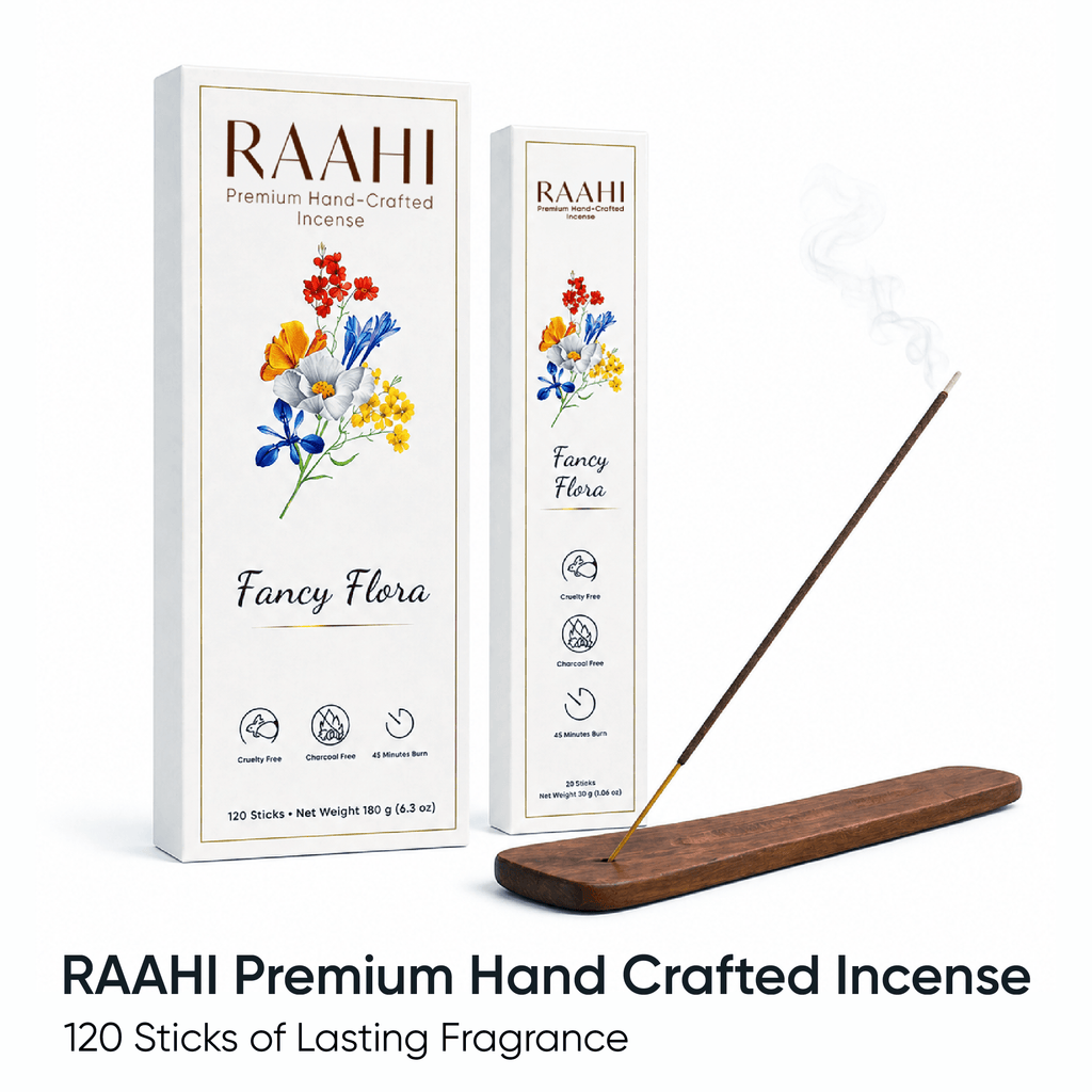 RAAHI Fancy Flora Incense Sticks with Holder | Hand Crafted | Charcoal Free | 120 Sticks