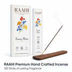 RAAHI Fancy Flora Incense Sticks with Holder | Hand Crafted | Charcoal Free | 120 Sticks