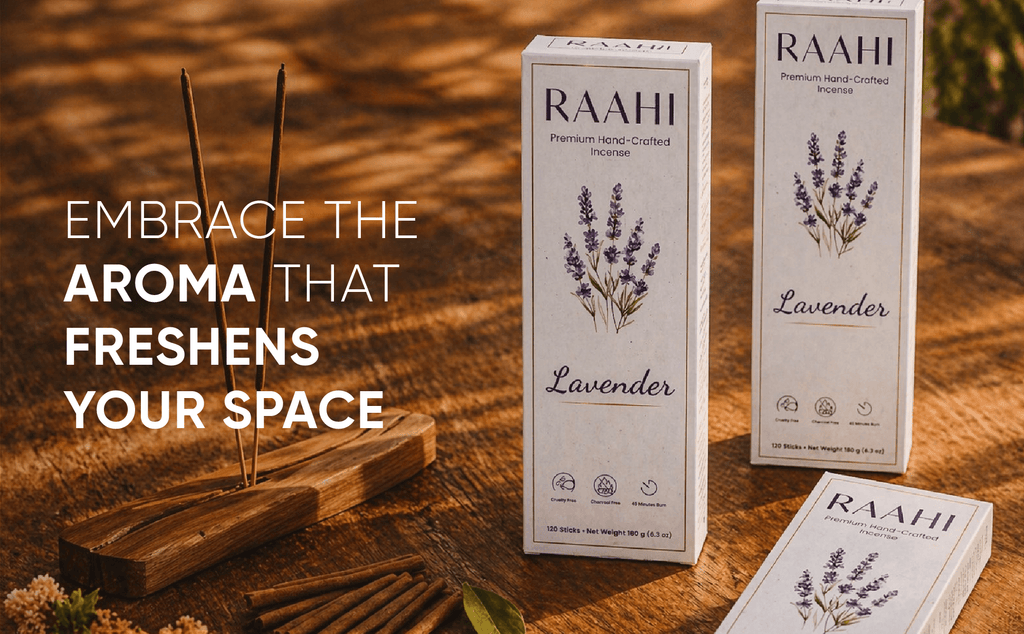 RAAHI Lavender Incense Sticks with Holder | Hand Crafted | Charcoal Free | 120 Sticks