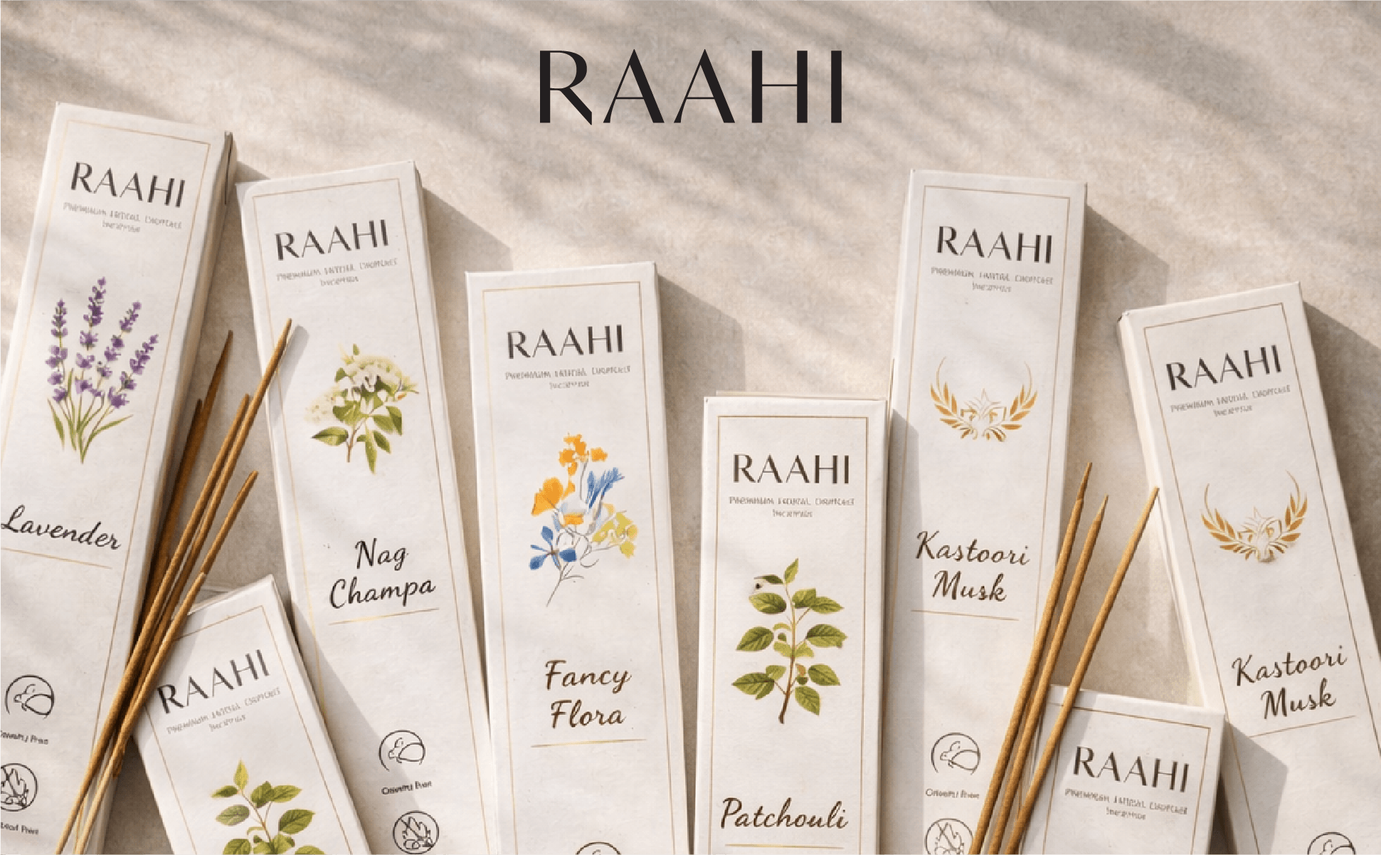 RAAHI Lavender Incense Sticks with Holder | Hand Crafted | Charcoal Free | 120 Sticks