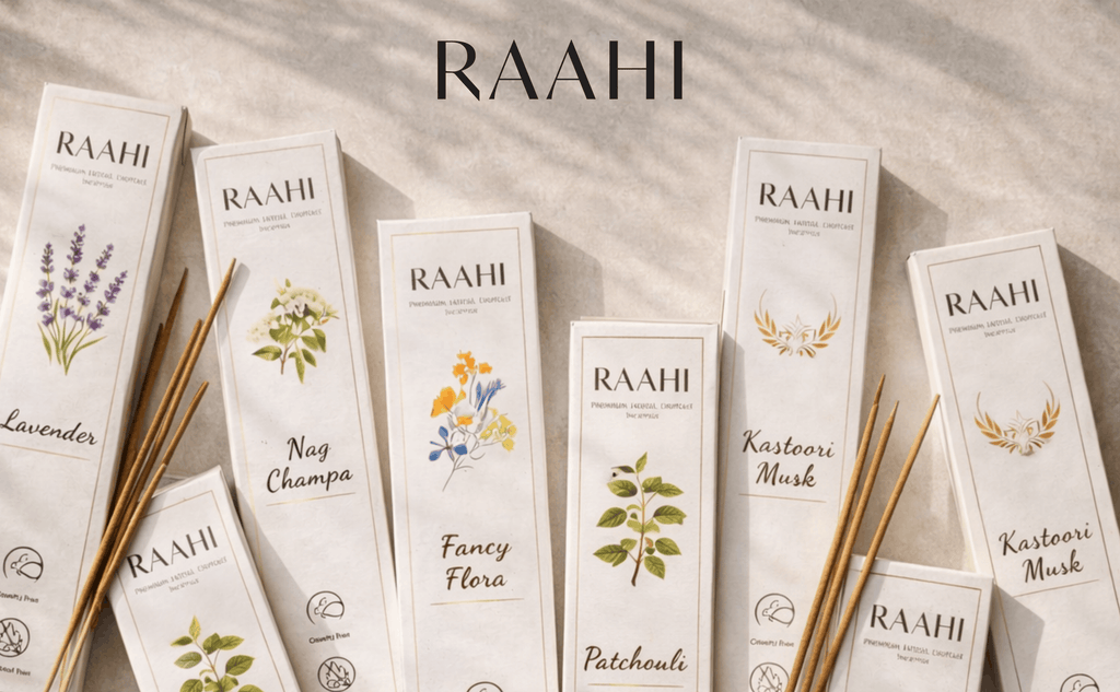 RAAHI Nag Champa Incense Sticks with Holder | Hand Crafted | Charcoal Free | 120 Sticks