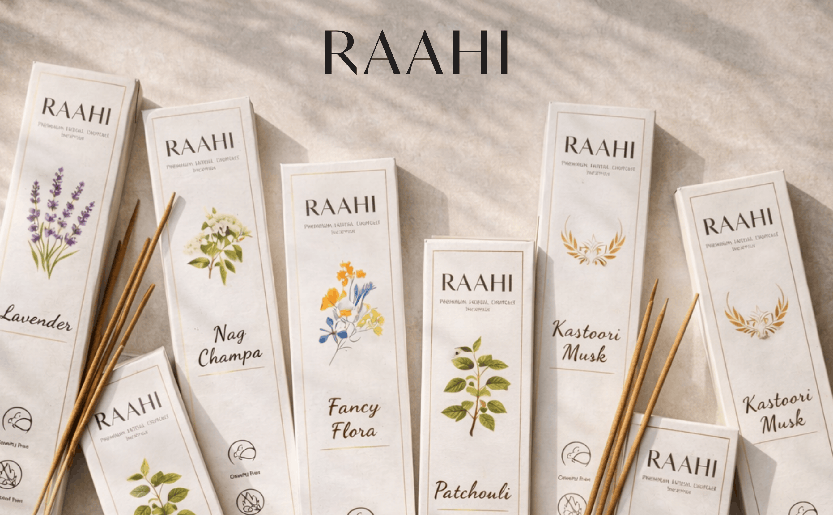 RAAHI Nag Champa Incense Sticks with Holder | Hand Crafted | Charcoal Free | 120 Sticks