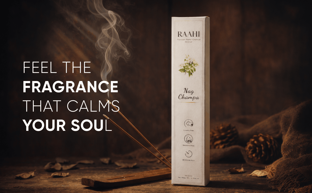 RAAHI Nag Champa Incense Sticks with Holder | Hand Crafted | Charcoal Free | 120 Sticks