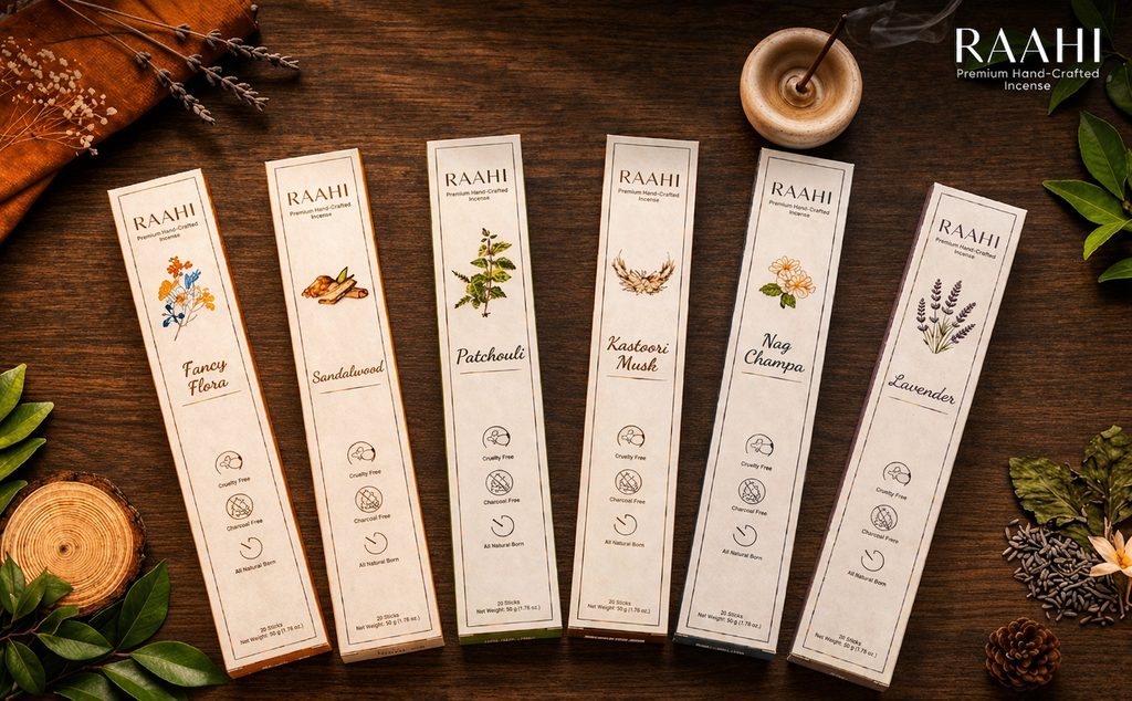 RAAHI Fancy Flora Incense Sticks with Holder | Hand Crafted | Charcoal Free | 120 Sticks